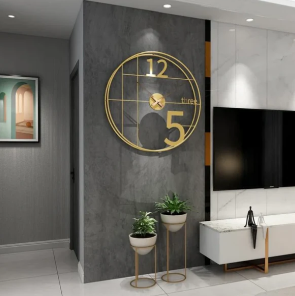 Gold Metal Double Frame Wall Clock Unique Design Wall Clock